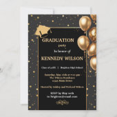 モダンゴールドスパークルズ 卒業式招待状 ブラック 招待状 (正面)