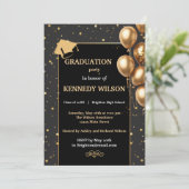 モダンゴールドスパークルズ 卒業式招待状 ブラック 招待状 (スタンド正面)