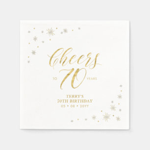 モダンゴールドスパークル＆チアーズ 70歳の誕生日パーティー スタンダードカクテルナプキン
