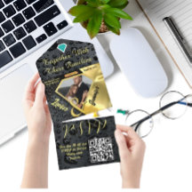 モダンゴールドダイヤモンドブラック結婚式招待状