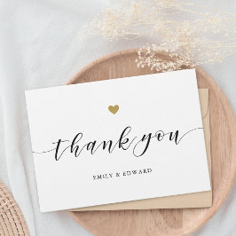 モダンゴールドハートの写真なし結婚式御礼カード サンキューカード