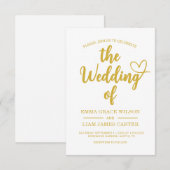 モダンゴールドハートスクリプト結婚式招待状 出欠カード (正面/裏面)
