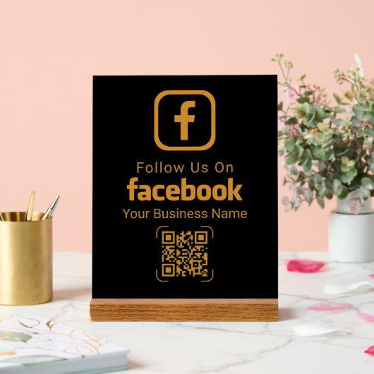 モダンゴールドビジネスのFacebook QRコード アクリルサイン (ウェディング)