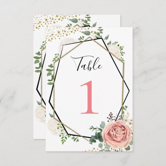 モダンゴールドピンクジオメトリックテーブルナンバー 招待状 (正面/裏面)