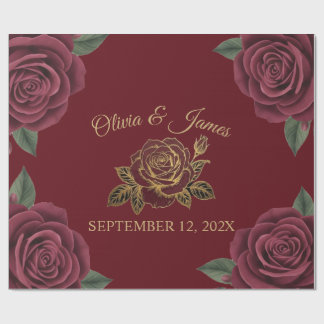 モダンゴールドフォイルローズバーガンディの結婚式ラッピングペーパー ラッピングペーパー