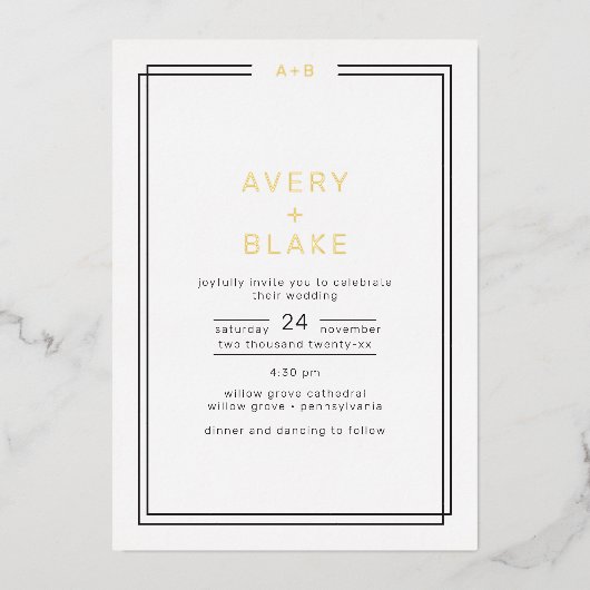 モダンゴールドフォイル結婚式招待状/エイブリスイート 箔招待状 (正面)