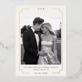 モダンゴールドフレームモノグラムフォト結婚式保存日 箔招待状 (正面)