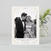 モダンゴールドフレームモノグラムフォト結婚式保存日 箔招待状 (立ち正面)