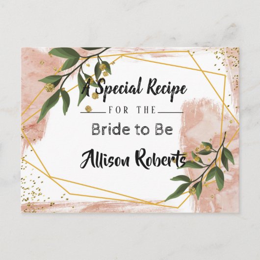 モダンゴールドフレーム アイボリー グリーン フローラル ブライダルシャワー ポストカード (正面)