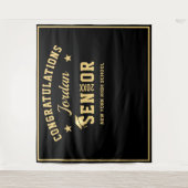 モダンゴールドブラック卒業写真ブース背景 タペストリー (正面)