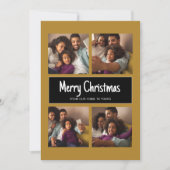 モダンゴールドブラック4枚写真コラージュ クリスマスおめでとう シーズンカード (正面)
