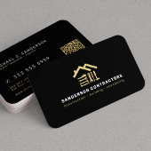 モダンゴールドブラックQRコード建設会社 名刺