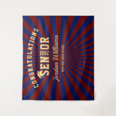 モダンゴールドブルー卒業写真ブース背景 タペストリー (正面)