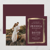 モダンゴールドペイントフレーム写真ウェディング セーブザデート (正面/裏面)