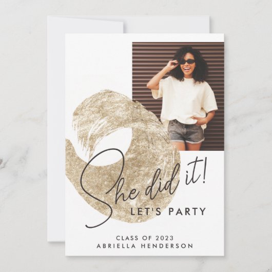 モダンゴールドペイント写真 卒業式招待状 招待状 (正面)