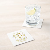 モダンゴールドボタニカルレターB スクエアペーパーコースター (インサイチュ)