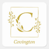 モダンゴールドボタニカルレターCスクエアステッカー スクエアシール (正面)