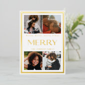モダンゴールドボーダー ホリデー マルチフォト フォイル カード (立ち正面)