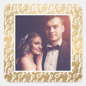 モダンゴールドラブ イン スクリプト 結婚写真 スクエアシール (正面)