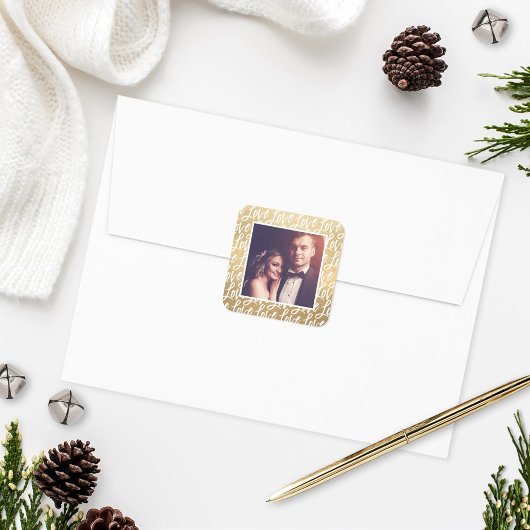 モダンゴールドラブ イン スクリプト 結婚写真 スクエアシール