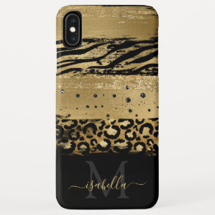 モダンゴールドラメ モノグラム入り女の子向けデザイン iPhone XS MAXケース