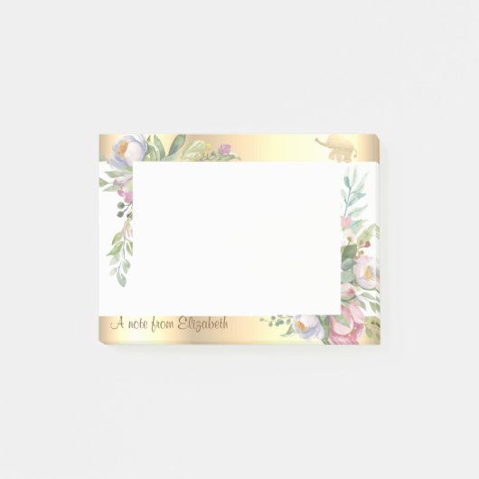 モダンゴールドラメ 象の花 - 名入れデザイン ポストイット (正面)
