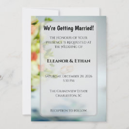 モダンゴールドリング & フラワーボーダーエンゲージメント 招待状