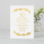モダンゴールドリーフホイル 50周年結婚記念日 箔招待状 (立ち正面)