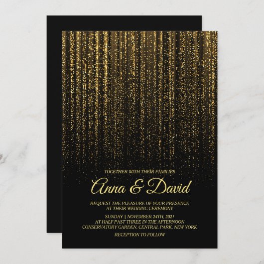 モダンゴールドレイン ミニマルウェディング 招待状 (正面/裏面)