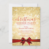 モダンゴールドレッドクリスマスグリッターウィンター 招待状 (正面)