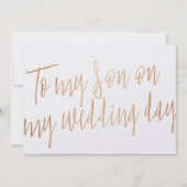 モダンゴールドローズ "結婚式の日に息子へ" 招待状 (正面)