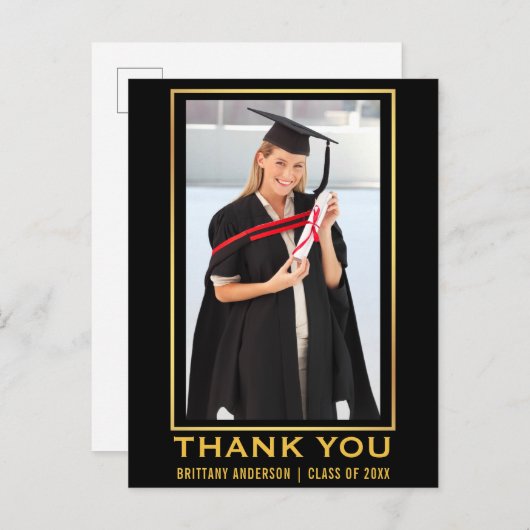 モダンゴールド卒業写真ありがとうございます ポストカード (正面/裏面)