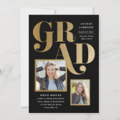 モダンゴールド卒業写真 卒業パーティー 招待状 (正面)