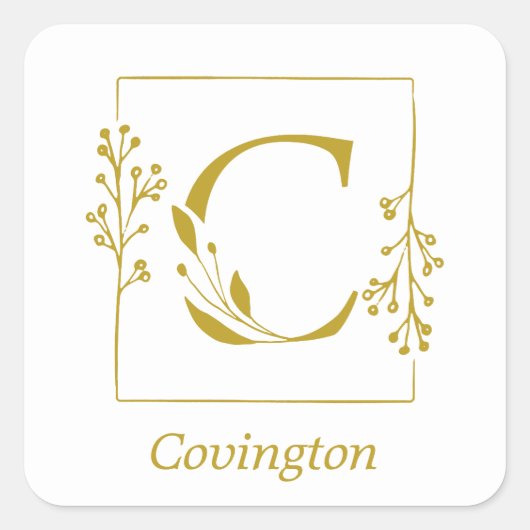 モダンゴールド植物レターCスクエアステッカー スクエアシール (正面)