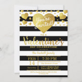 モダンゴールド箔ラブハーツバレンタインデーパーティー 招待状 (正面)