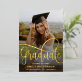 モダンゴールド箔卒業写真パーティー 箔招待状 (立ち正面)