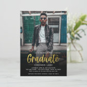 モダンゴールド箔 卒業パーティー2枚組写真招待状 招待状 (スタンド正面)