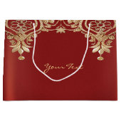 モダンゴールド赤花柄ギフトバッグ ラージペーパーバッグ (正面)