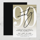 モダンゴールド90歳誕生日パーティー招待状 招待状 (正面/裏面)