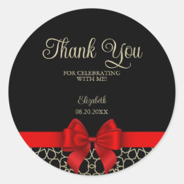 モダンゴールド エジプト幾何学 赤いリボン お礼 黒 ラウンドシール