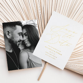 モダンゴールド カリグラフィー 写真付き Save the Date 箔招待状
