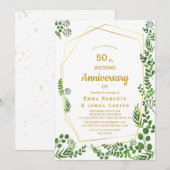 モダンゴールド&グリーンの50周年招待状 招待状 (正面/裏面)