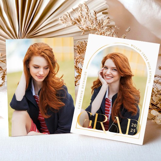 モダンゴールド フォト 卒業発表 招待状