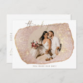 モダンゴールド ブラッシュ グリッター フォト ウェディング サンクス ポストカード (正面/裏面)