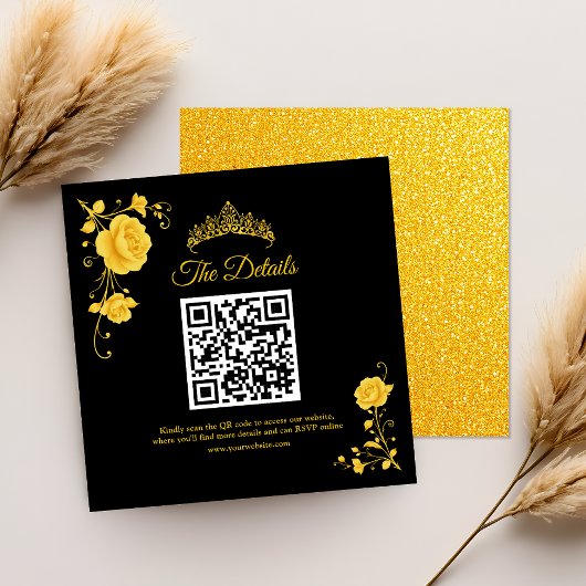 モダンゴールド ミニマル クイーンセニョーラ QR RSVP エンクロージャーカード