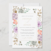 モダンゴールド ライラック ピーチ フラワーの結婚式 招待状 (正面)