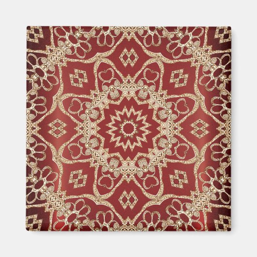 モダンゴールド レッド フラワーマグネット マグネット (正面)