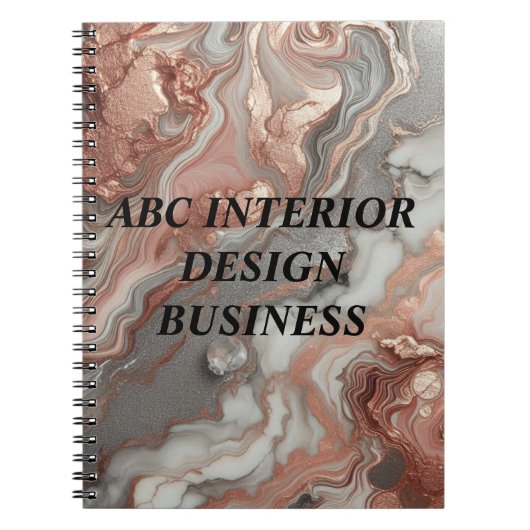 モダンゴールド ローズ シルバー マーブル テクスチャ タイポグラフィ ノートブック (正面)