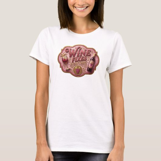 モダンゴールド ワインは全てを解決する Tシャツ (正面)