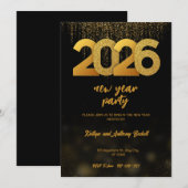 モダンゴールド 2026年 新年パーティーデジタル 招待状 (正面/裏面)